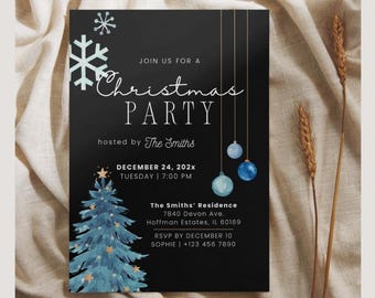 Blue Christmas Party Invite Template Editable Christmas Party Invitation Canva Bold Christmas Party Blue Theme Elegant Invitation Card