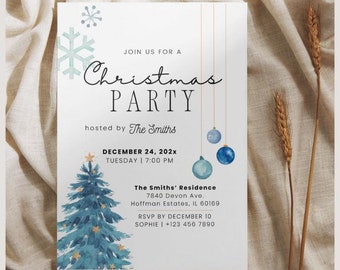 Blue Christmas Party Invite Template Editable Christmas Party Invitation Canva White Christmas Party Blue Theme Elegant Invitation Card