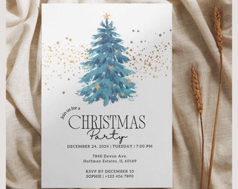 Blue Christmas Party Invite Template Editable Christmas Party Invitation Canva White Christmas Party Blue Theme Elegant Invitation Card