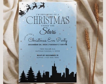 Blue Christmas Party Invite Template Editable Christmas Party Invitation Canva White Christmas Party Blue Theme Elegant Invitation Card