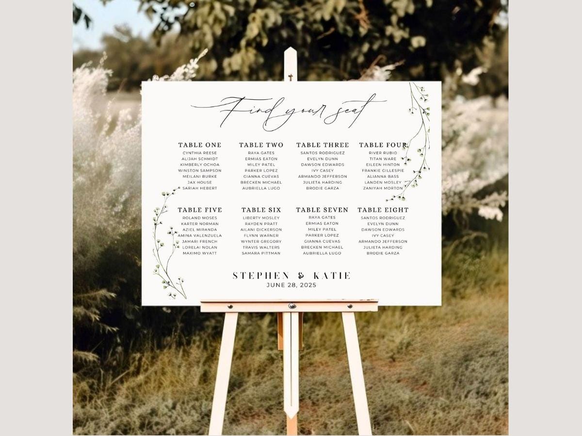 Minimalist Wedding Seating Chart Template – Editable Canva Table ...