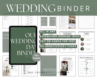 Wedding Binder Template Editable on Canva Printable Wedding Planner Olive Green Garden Theme Wedding Checklist Schedule Complete Wedding