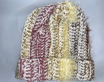 Chunky Funky Fiber Beanie | Upcycled | Adult | Toque | Hat | Unisex | Yarn | Crochet | Knit | Toboggan | One of a kind | Warm | Scrap