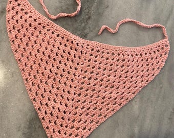 Handmade Soft Cotton Crochet Triangle Kerchief Headscarf Mesh Granny Stitch Bandana Festival Boho Cottagecore