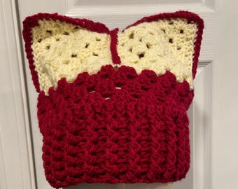 Handmade Crochet Cat Animal Ear Beanie Hat Cozy Ribbed Brim Stretch Winter Hat