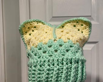 Handmade Crochet Cat Animal Ear Beanie Hat Cozy Ribbed Brim Stretch Winter Hat