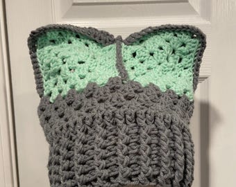 Handmade Crochet Cat Animal Ear Beanie Hat Cozy Ribbed Brim Stretch Winter Hat