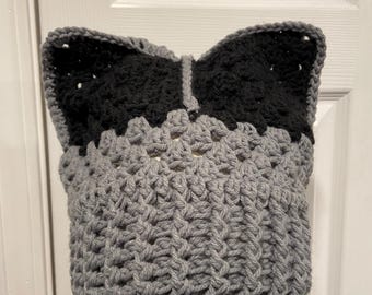 Handmade Crochet Cat Animal Ear Beanie Hat Cozy Ribbed Brim Stretch Winter Hat