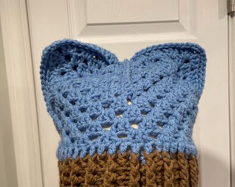 Handmade Crochet Cat Animal Ear Beanie Hat Cozy Ribbed Brim Stretch Winter Hat