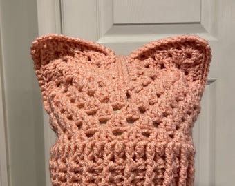 Handmade Crochet Cat Animal Ear Beanie Hat Cozy Ribbed Brim Stretch Winter Hat