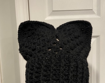 Handmade Crochet Cat Animal Ear Beanie Hat Cozy Ribbed Brim Stretch Winter Hat