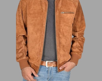Suede Bomber Jacket Vintage 90s - Leather Men Jacket - Suede