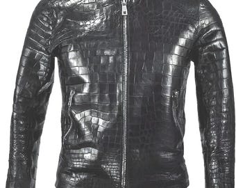 Men's Crocodile Black Leather Jacket