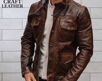 Geniune Cowhide Leather jacket for Men's | Handmade motorcyle jacket