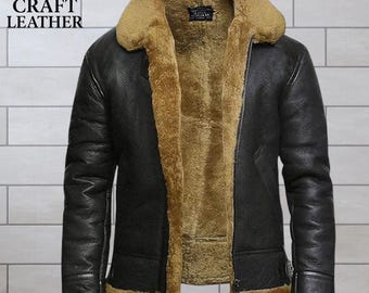 B3 Black Bomber Shearling Jacket for Mens | Made to Order