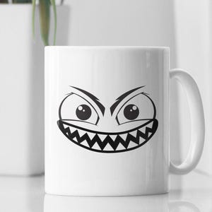 Angry Face Coffee Mug - Funny Evil Grin Mug, Sarcastic Gift for Coworkers, Bold Black and White Mug, Office Humor, Attitude Mug