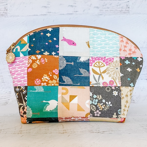 Large Patchwork Makeup Bag, Zipper Bag, Pouch, Toiletry Bag, Great Gift, Koi Pond, Fish