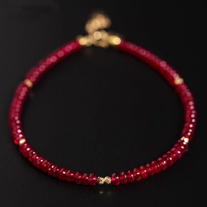 18K Gold Pigeon Blood Ruby Jewelry Set, Smooth Ruby Necklace Bracelet Ring Set, Minimalist Red Gem Fine Jewelry Gift for Her