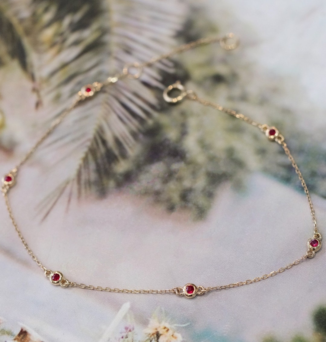 18K Gold Natural Red Ruby Chain Bracelet - Etsy