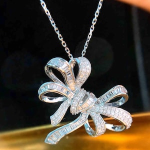 18K Gold 0.68CT Natural Diamond Large Bow Pendant - Luxury Statement Necklace