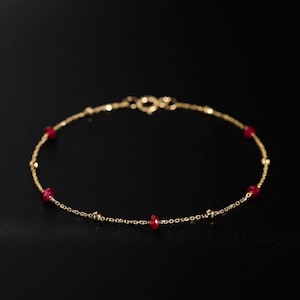 18K Gold Pigeon Blood Ruby Starry Bracelet, Red Gem Cluster Beaded Bracelet, Dainty Luxury Jewelry, Elegant Gift for Her
