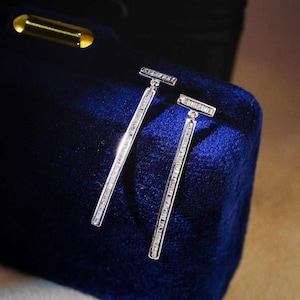 Pendientes de barra en T con diamantes naturales de 0,42 quilates en oro macizo de 18 quilates: elegante diseño con pavé completo, regalo para mamá.