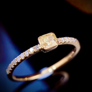 Solid 18K Gold Yellow Diamond Ring, Natural Diamond Ring, Real Gold, Natural Diamond, Handmade Wedding Engagement Gift For Her