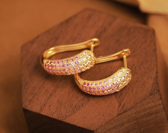 18 kt goudverloop saffieroorbellen - roze witte saffiersieraden voor dames