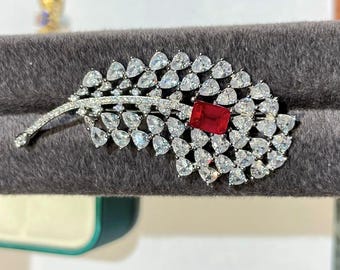 Sterling Silver Ruby Brooch: Red Gemstone Pin