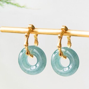 Pendientes de jadeíta azul tipo A certificados, pendientes de jade con disco Pi helado, pendientes colgantes de plata de ley para mujer.