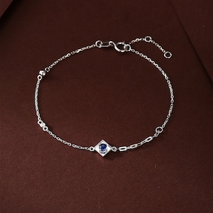 18K Gold Natural Blue Sapphire Bracelet: Solid Gold Chain