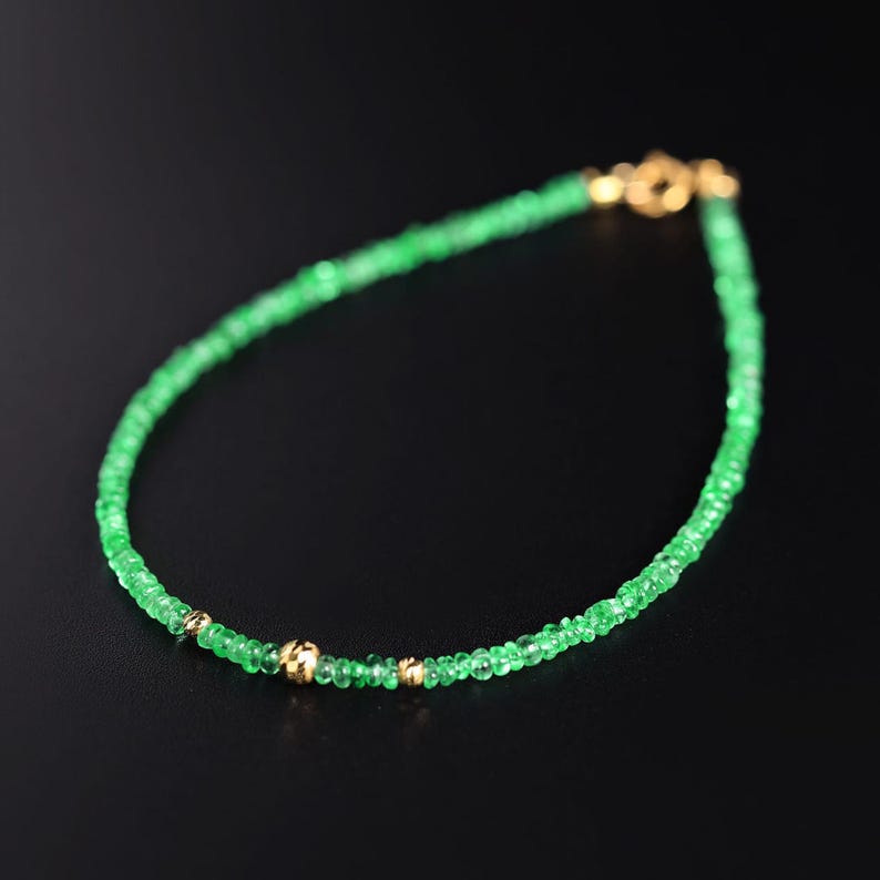 Zambian Emerald Bracelet 18K Gold, Natural Green Emerald Beaded ...