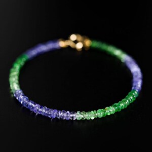 18K Gold Tanzanite Tsavorite Bracelet, Blue Green Gemstone Beaded Bracelet, Dainty Multigem Jewelry, Elegant Gift for Her