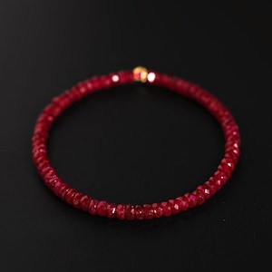 18K Gold Pigeon Blood Ruby Bracelet, Red Gem Beaded Bracelet, Dainty Luxury String Bracelet, Elegant Gift for Her