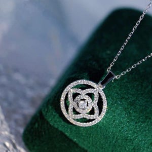 18K Gold Diamond Lotus Necklace: Handmade White Gold Chain