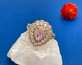 Pink Tourmaline Ring, Created Gemstone, Sterling Silver Rings for Women, Handmade Wedding Engagement