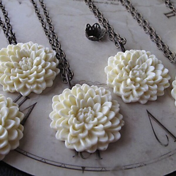 Flower Necklaces,  Huge Dahlia,  Antique Brass,  Vintage Inspired Wedding, Set Of SIX, Brides On A  Budget