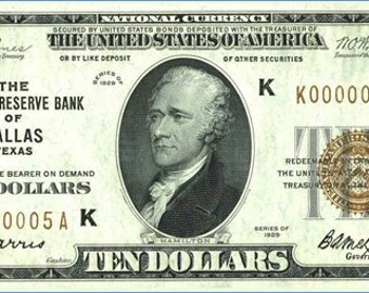 10-Dollar-Banknote Amerika 1929 Texas Dallas (Kopie)