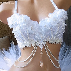 White Wonderland Rave Bra, Ice Princess, Snow Angel, Christmas EDM, Bachelorette Bridal Party Bra