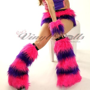 Hot Pink Purple Cat Fluffies Rave Costume Furry Leg Warmers