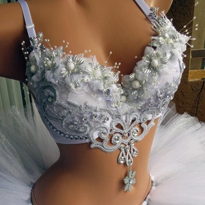 Silver White Winter Wonderland Rave Bra, Ice Princess, Snow Angel, Christmas, Bachelorette Bridal Bra image 3