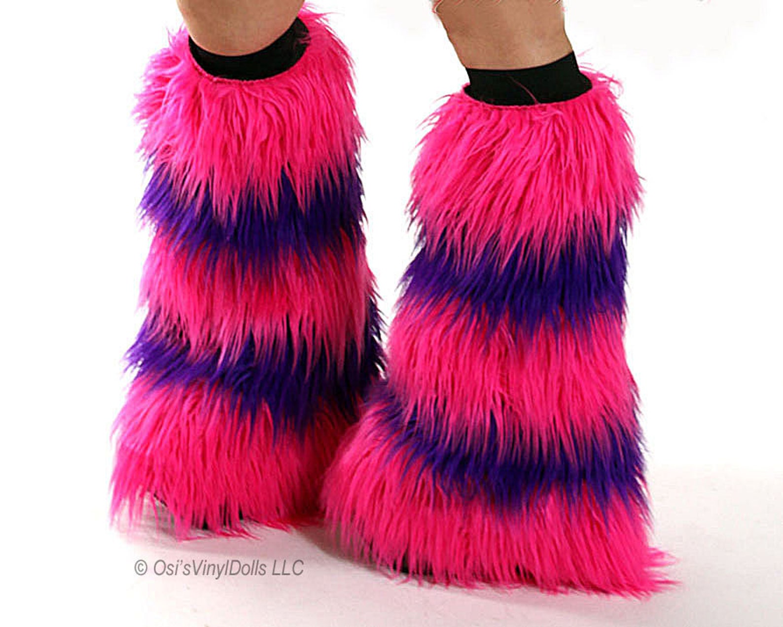 Hot Pink Purple Fluffies Cheshire Cat Rave Furry Leg Warmers image 1.