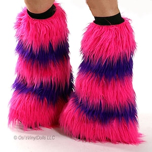 Hot Pink Purple Fluffies, Cat Rave Furry Leg Warmers, Fur Boot Covers, Wonderland Costume