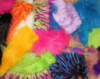 High Quality 2LB Faux Fur Scraps Colorful Mix, Long Pile, Sparkle, 3 Tone Monster Fur