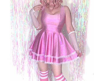 Pink Sparkling Dress, Kawaii Dress, Festival Wear, Plus size Rave Dress, Pastel Dress