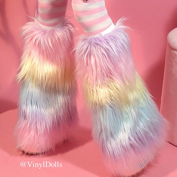 Pastel Rainbow Rave Fluffies, Unicorn Furry Leg Warmers, Rave Boot covers, Festival Wear, RaveWear