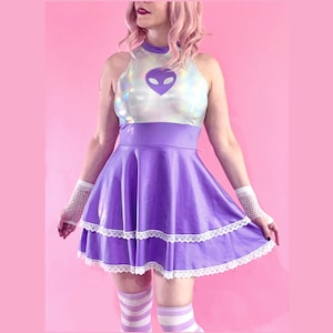 Purple Silver Alien Dress, Rave Wear, Festival Kawaii Dress