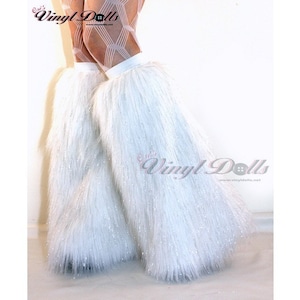 Glitter Sparkle Rave Fluffies wit bont overschoenen harige beenwarmers