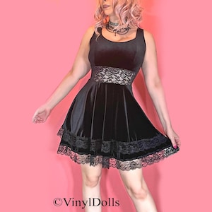 Black Velvet Mini Dress: Kawaii Goth Lace Skater Dress