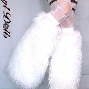 White Rave Fluffies fuzzy Furry Leg Warmers Fluffy Boot Covers image 2